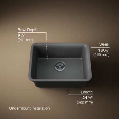 KOHLER K-28001 Cairn 24-1/2" undermount single-bowl kitchen sink