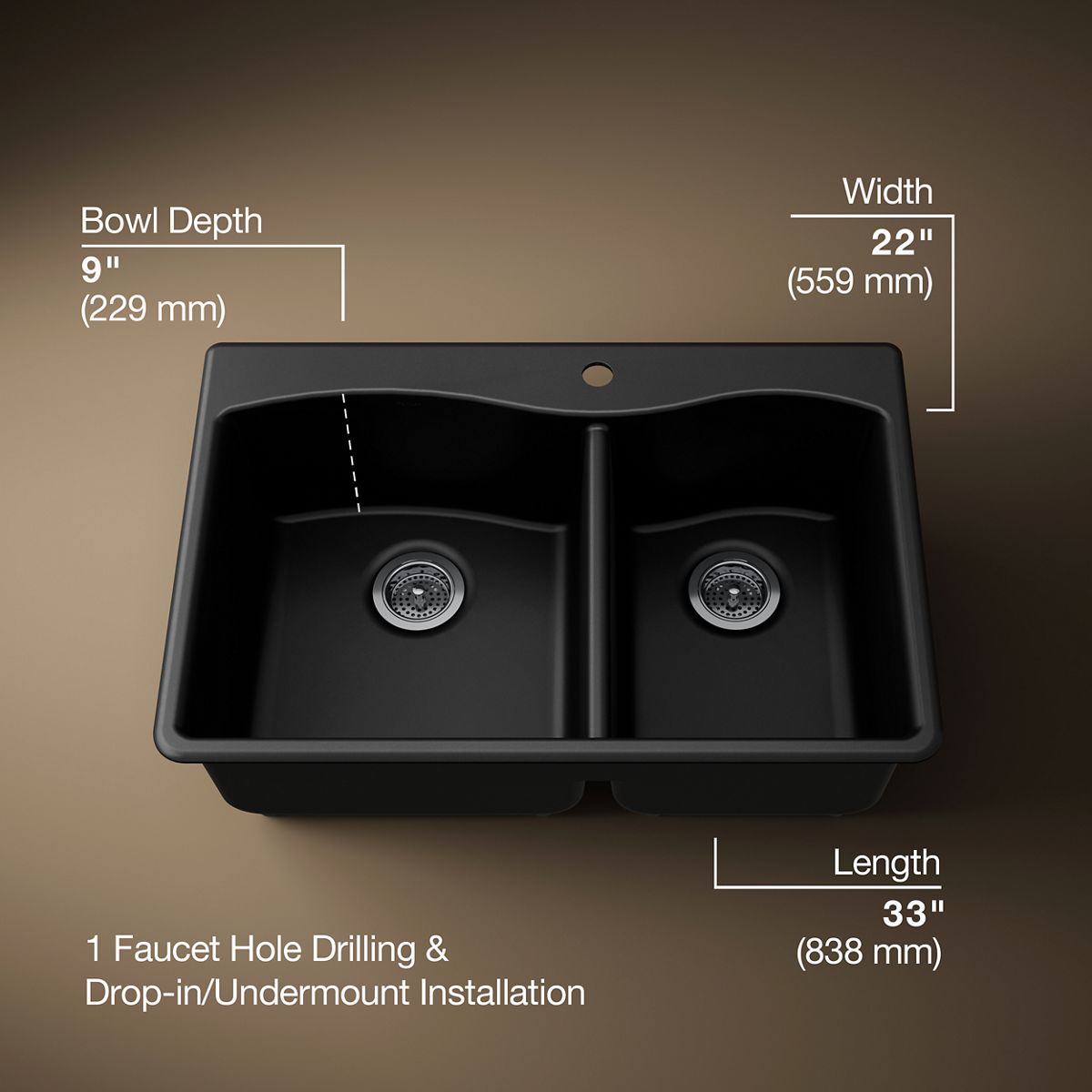 KOHLER K-28002-1 Kennon 33" top-/undermount double-bowl kitchen sink