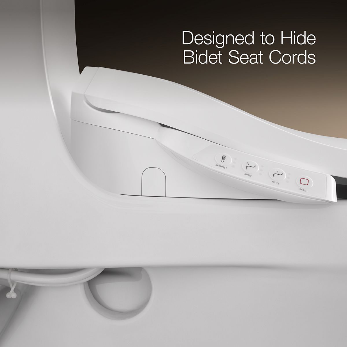 KOHLER K-28161-HC Veil Hidden Cord Two-piece Elongated Toilet with Skirted Trapway, 1.28 GPF, White - Detail image of a produ