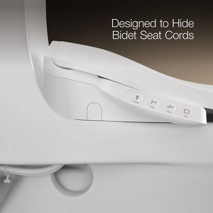 KOHLER K-28161-HC Veil Hidden Cord Two-piece Elongated Toilet with Skirted Trapway, 1.28 GPF, White - Detail image of a produ
