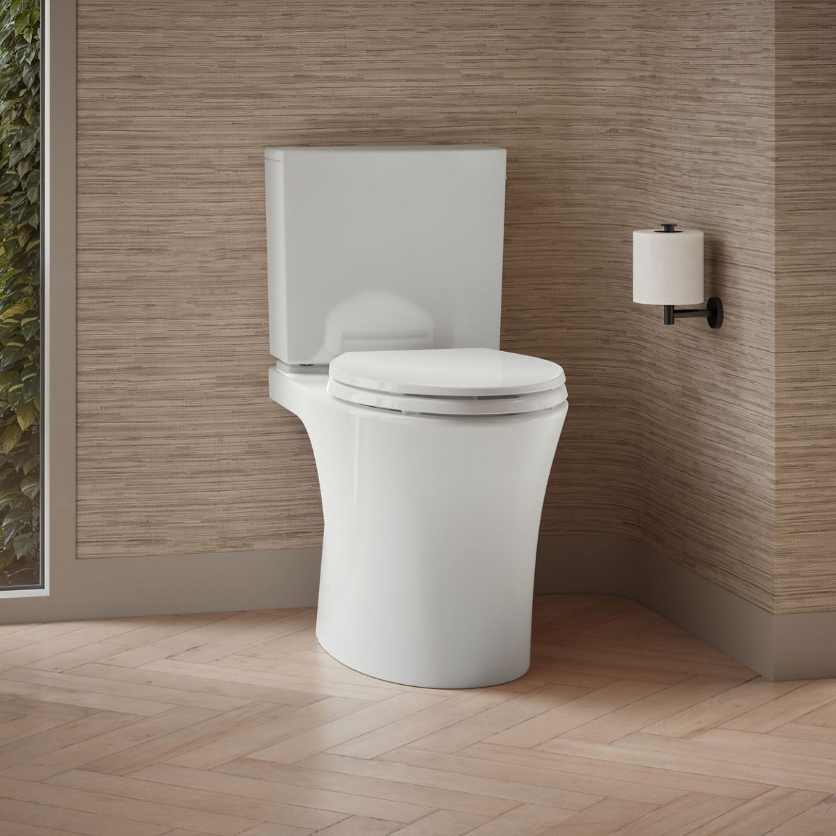 KOHLER K-28161-RA Veil Two-piece Elongated Toilet with Skirted Trapway, 1.28 GPF, White - image focused on single product sto