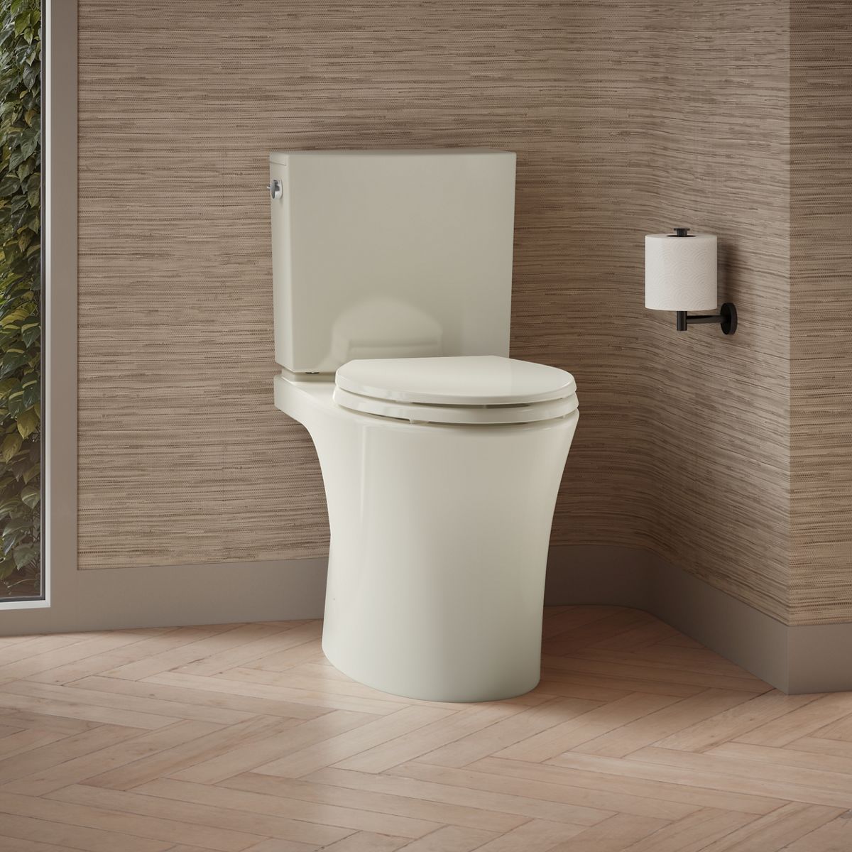 KOHLER K-28161 Veil Two-piece Elongated Toilet with Skirted Trapway, 1.28 GPF, Biscuit - image focused on single product stor