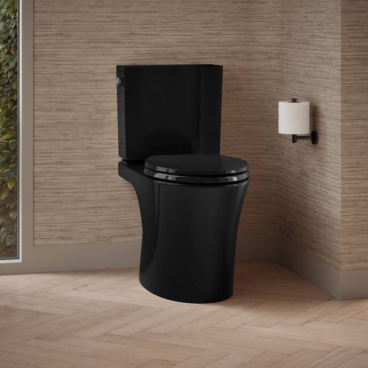 KOHLER K-28161 Veil Two-piece Elongated Toilet with Skirted Trapway, 1.28 GPF, Black Black - image focused on single product 