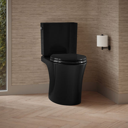KOHLER K-28161 Veil Two-piece Elongated Toilet with Skirted Trapway, 1.28 GPF, Black Black - image focused on single product 