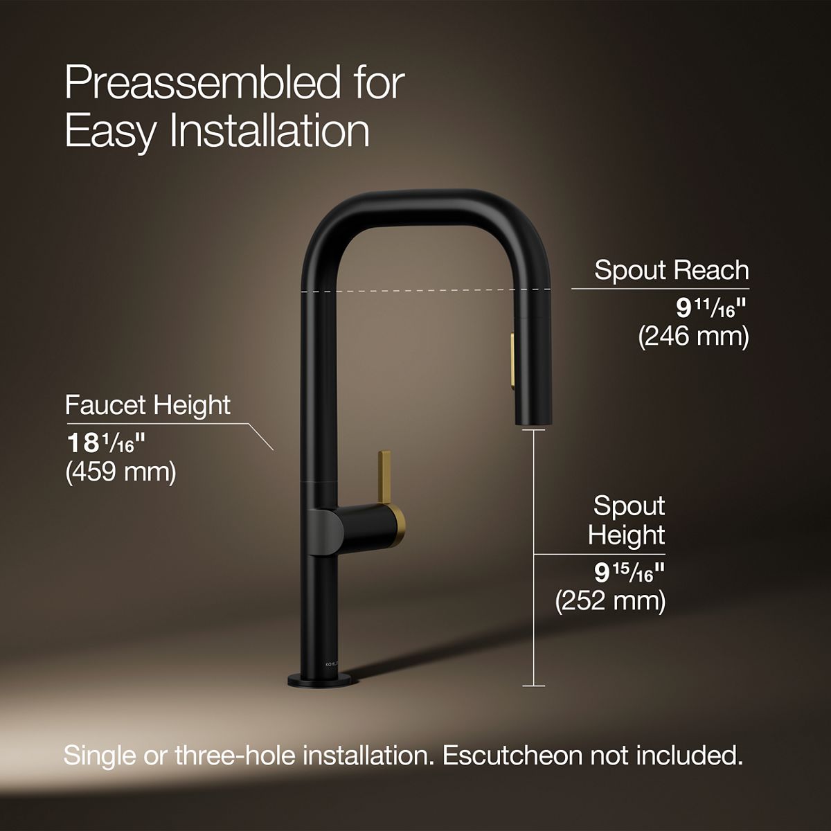 KOHLER K-28269 Components Pull-down kitchen sink faucet with two-function sprayhead