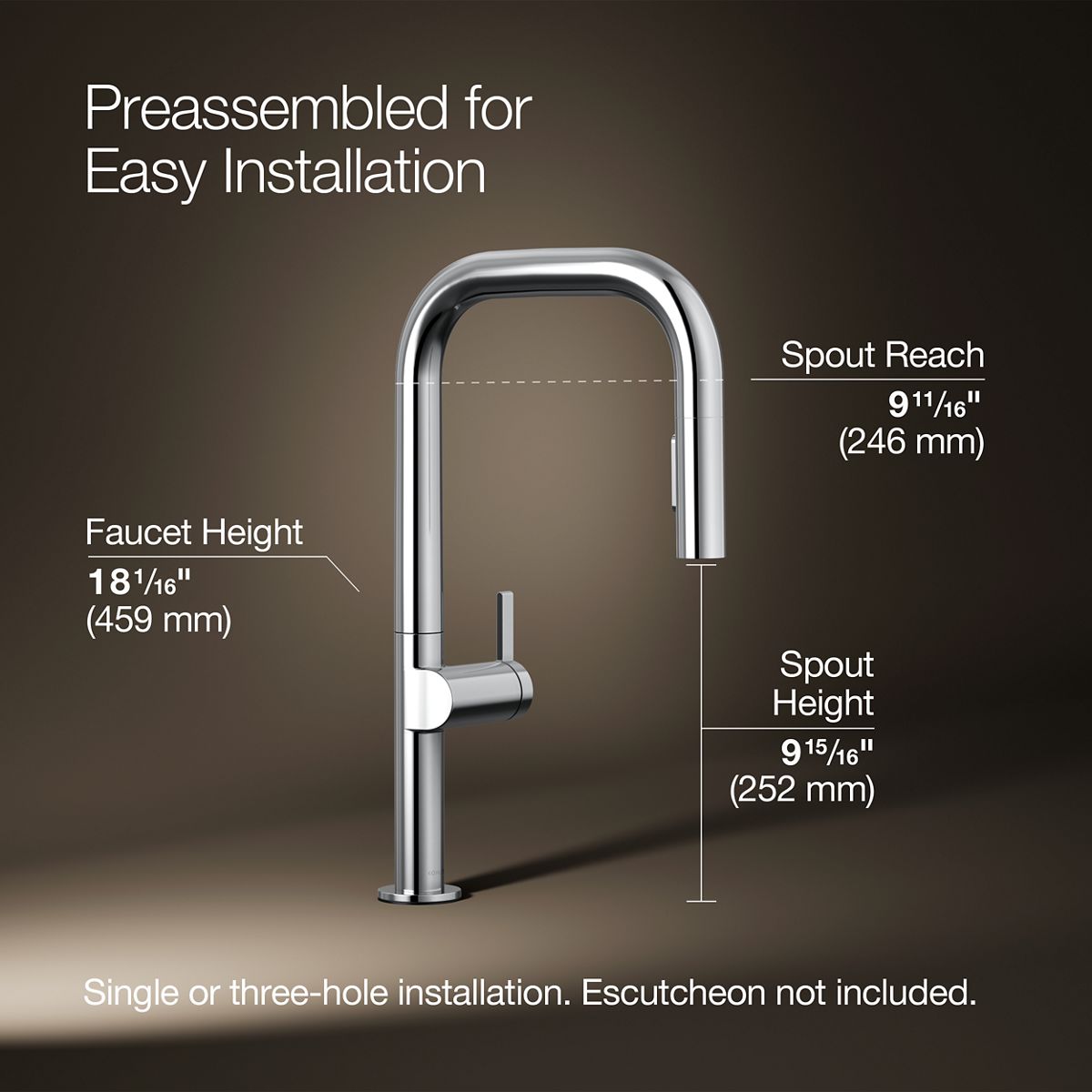 KOHLER K-28269 Components Pull-down kitchen sink faucet with two-function sprayhead