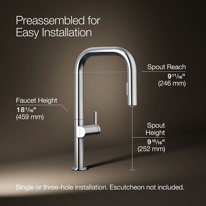 KOHLER K-28269 Components Pull-down kitchen sink faucet with two-function sprayhead