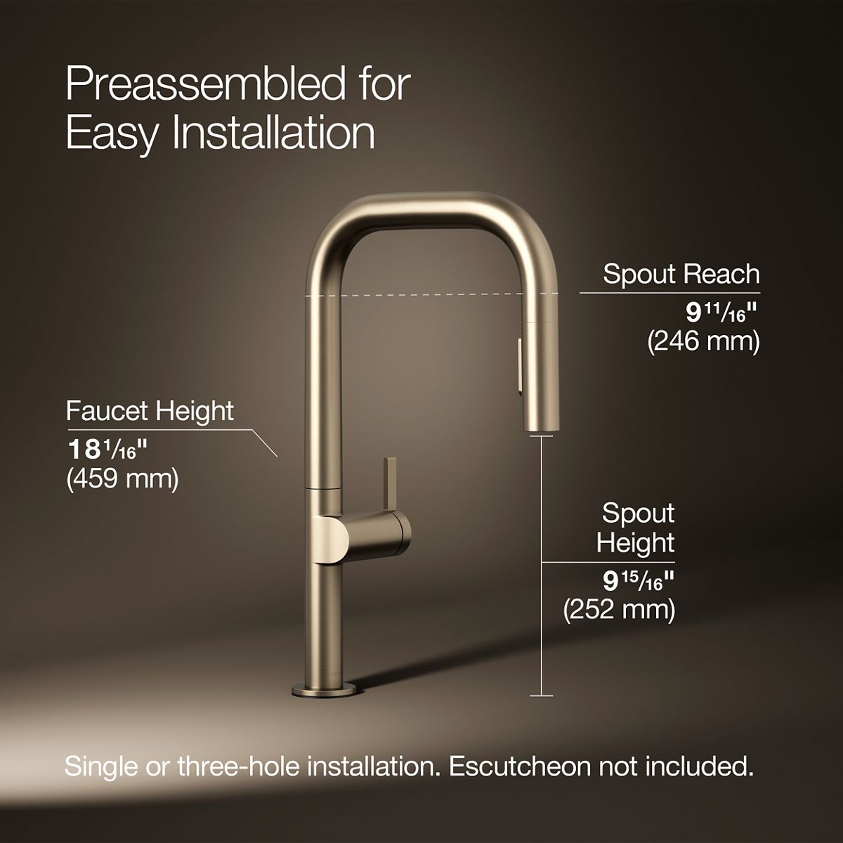 KOHLER K-28269 Components Pull-down kitchen sink faucet with two-function sprayhead