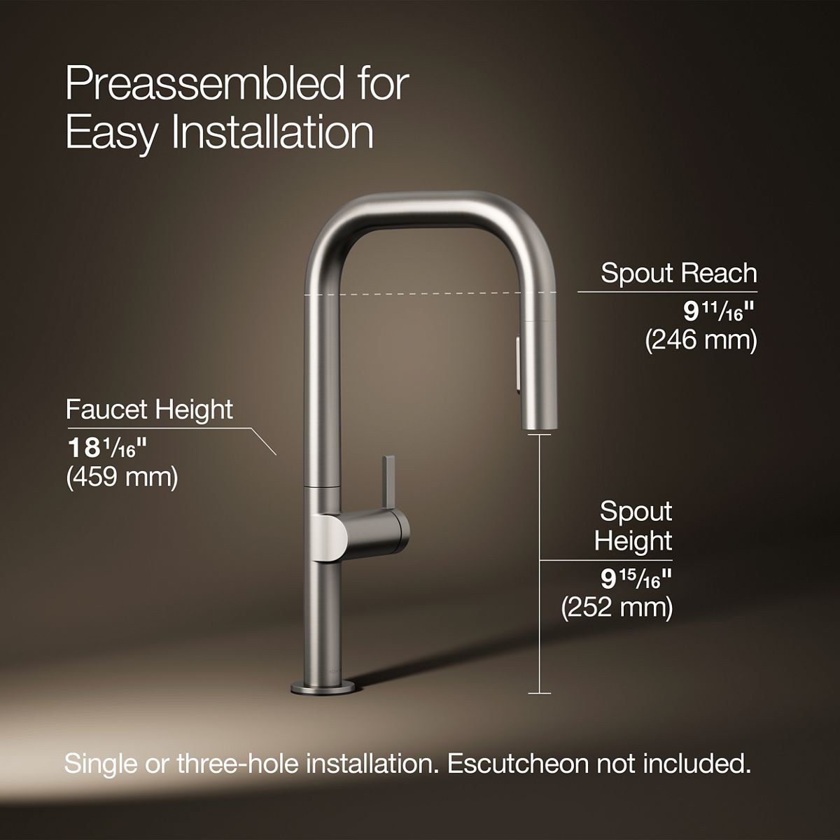 KOHLER K-28269 Components Pull-down kitchen sink faucet with two-function sprayhead