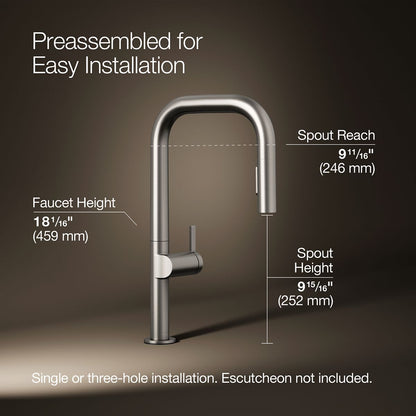 KOHLER K-28269 Components Pull-down kitchen sink faucet with two-function sprayhead