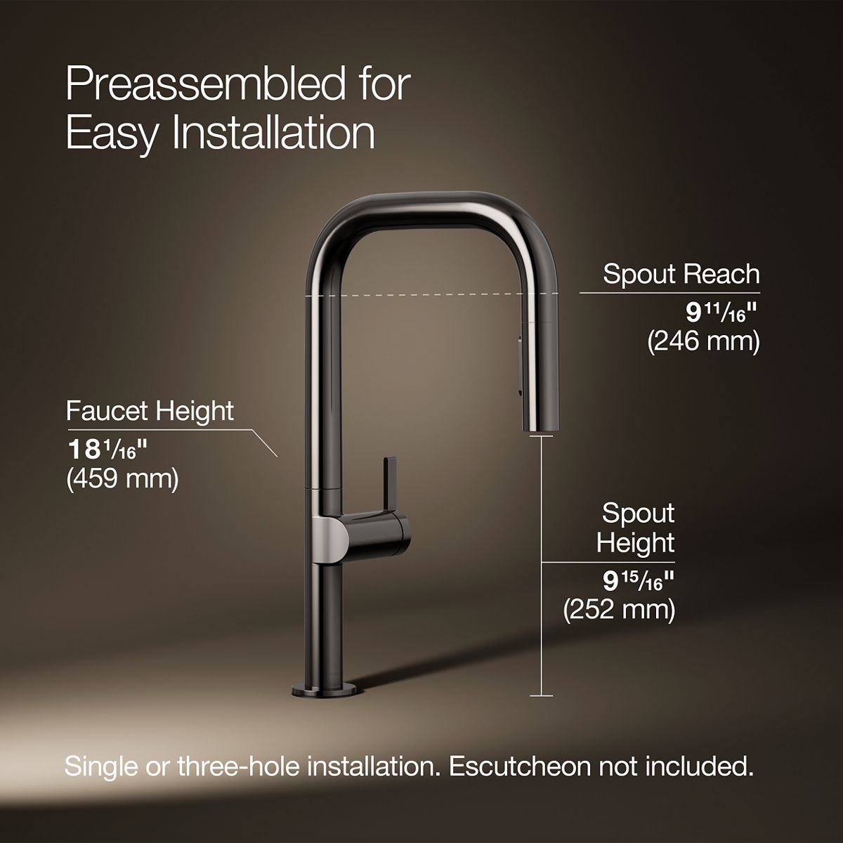 KOHLER K-28269 Components Pull-down kitchen sink faucet with two-function sprayhead