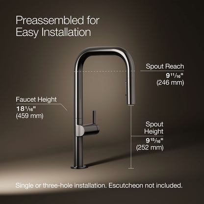KOHLER K-28269 Components Pull-down kitchen sink faucet with two-function sprayhead