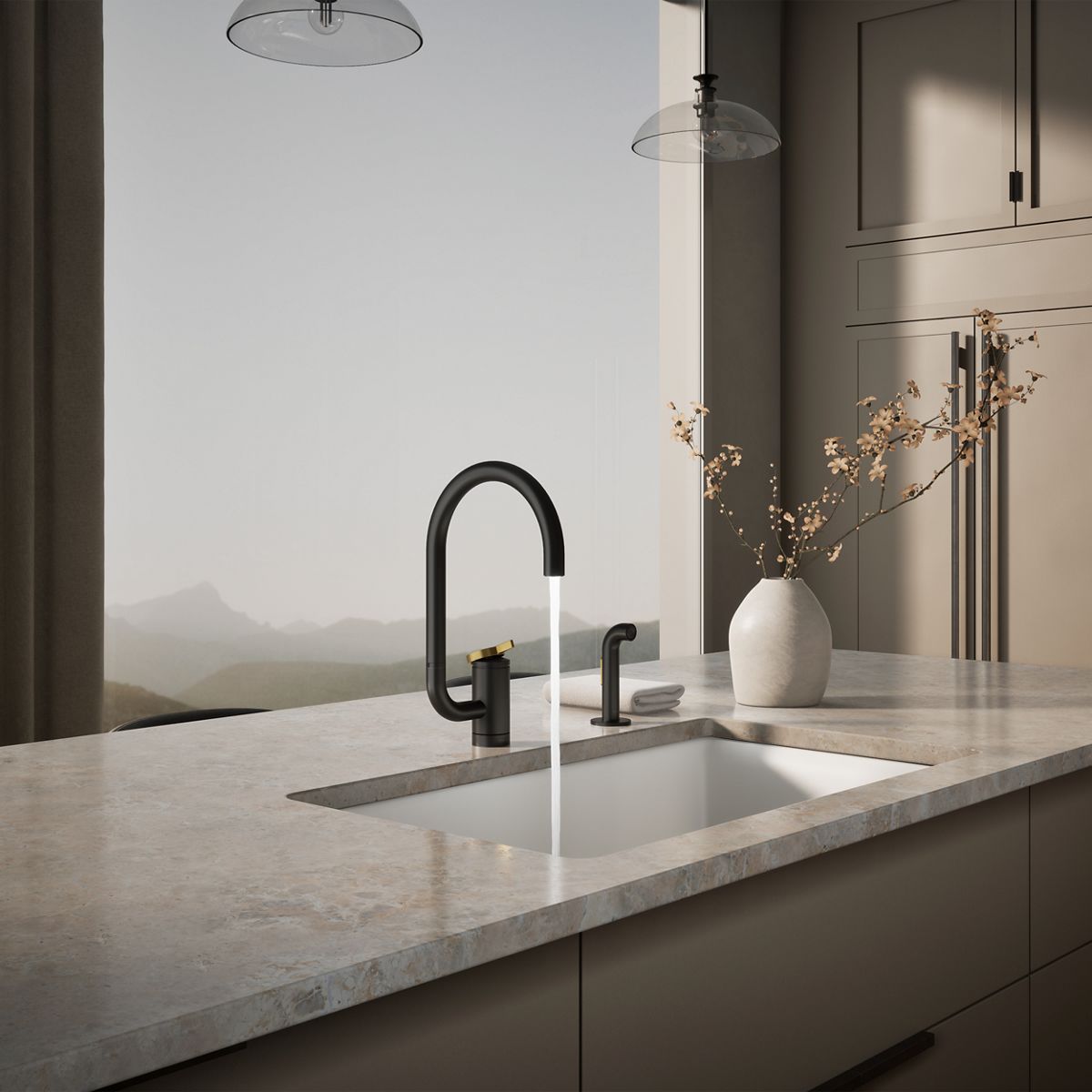 KOHLER K-28272 Components Single-handle kitchen sink faucet with two-function extended-reach spout and side sprayer