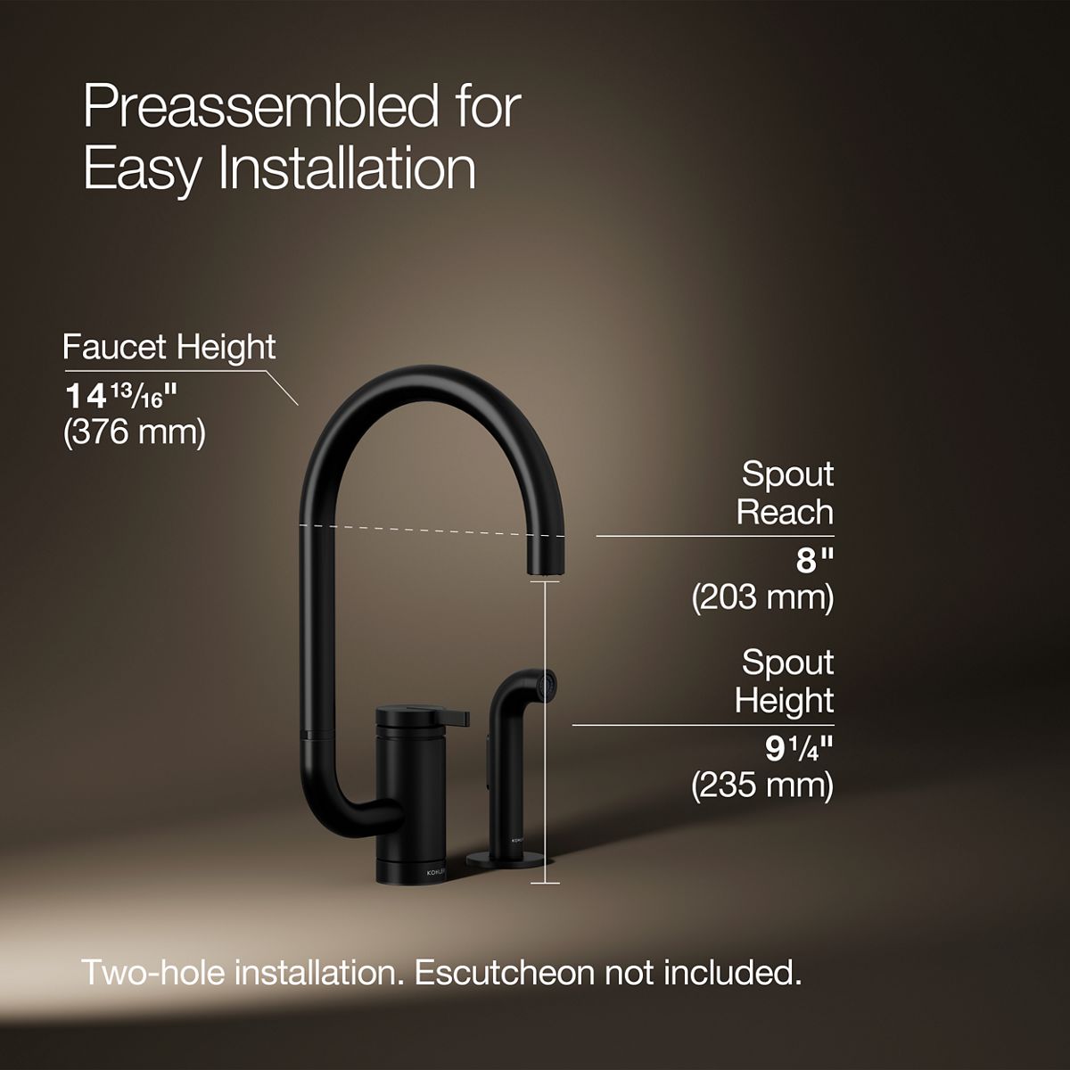 KOHLER K-28272 Components Single-handle kitchen sink faucet with two-function extended-reach spout and side sprayer