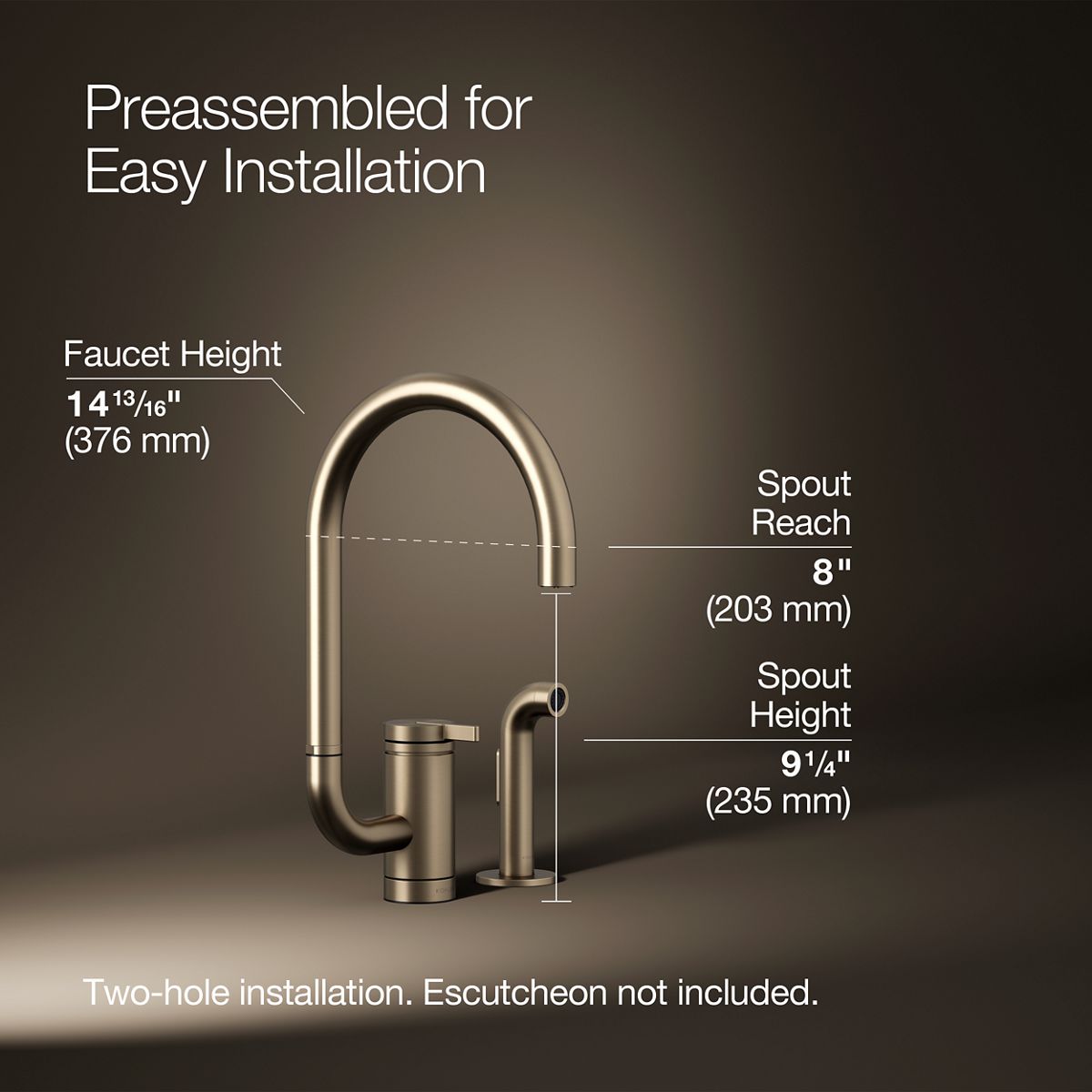 KOHLER K-28272 Components Single-handle kitchen sink faucet with two-function extended-reach spout and side sprayer