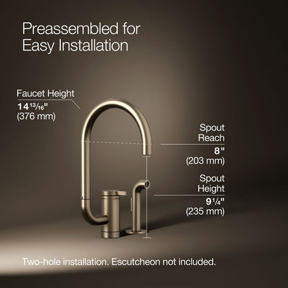 KOHLER K-28272 Components Single-handle kitchen sink faucet with two-function extended-reach spout and side sprayer