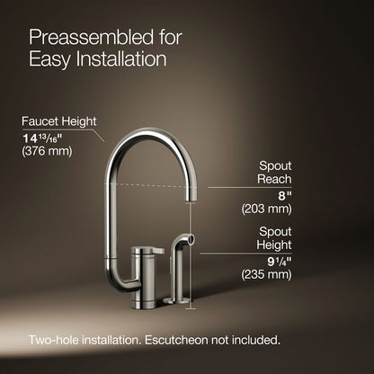 KOHLER K-28272 Components Single-handle kitchen sink faucet with two-function extended-reach spout and side sprayer