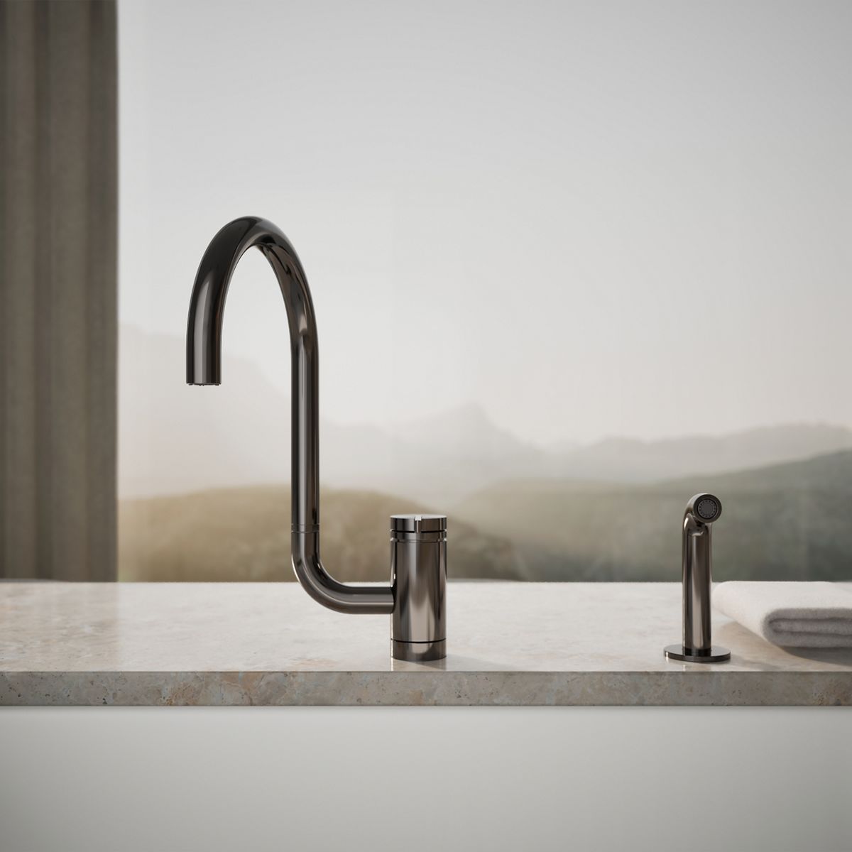 KOHLER K-28272 Components Single-handle kitchen sink faucet with two-function extended-reach spout and side sprayer