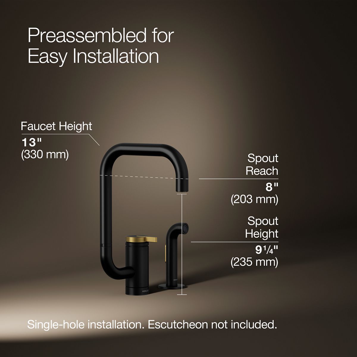 KOHLER K-28274 Components Single-handle kitchen sink faucet with two-function extended-reach spout and side sprayer