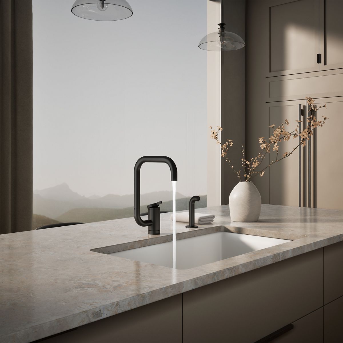 KOHLER K-28274 Components Single-handle kitchen sink faucet with two-function extended-reach spout and side sprayer
