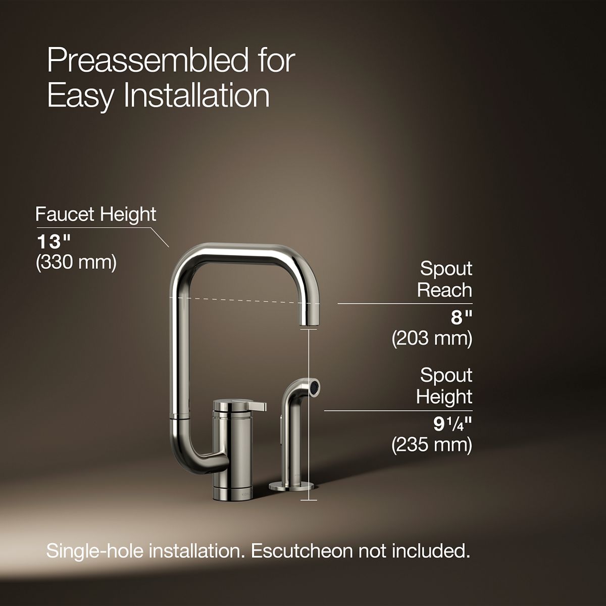 KOHLER K-28274 Components Single-handle kitchen sink faucet with two-function extended-reach spout and side sprayer
