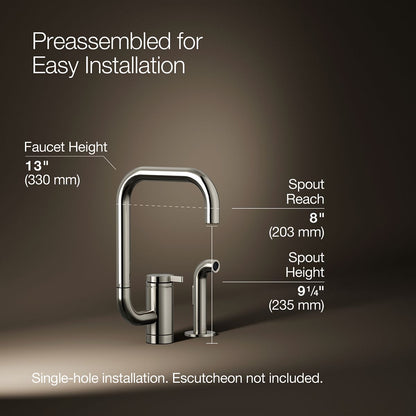 KOHLER K-28274 Components Single-handle kitchen sink faucet with two-function extended-reach spout and side sprayer