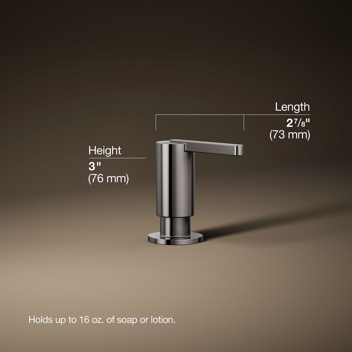 3/4 view of product with dimensions