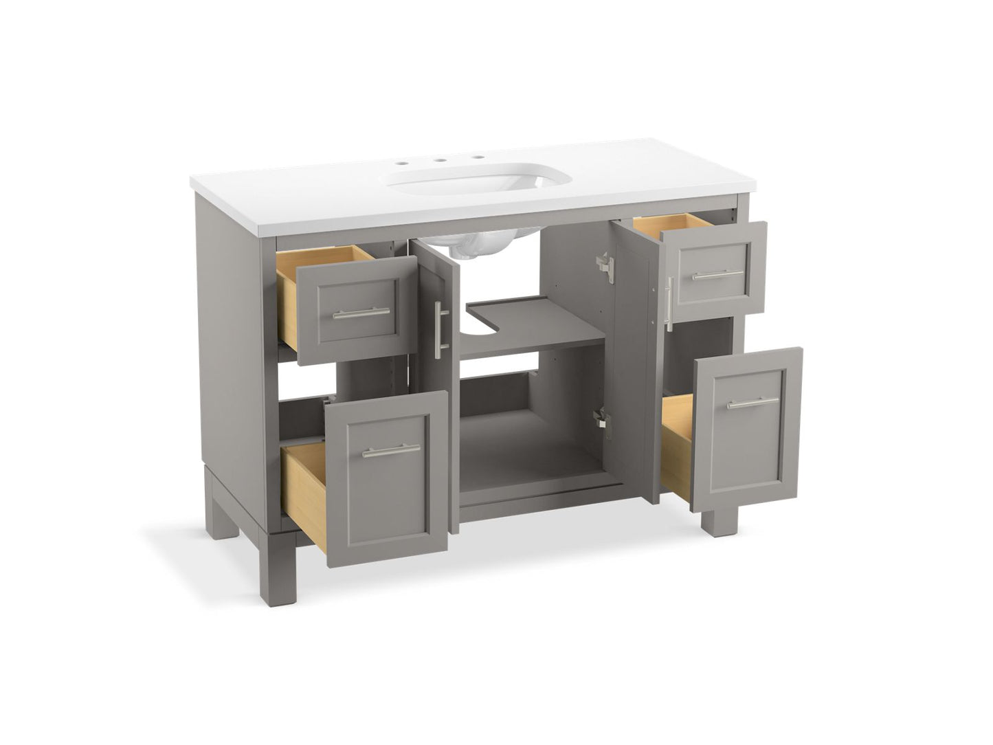 KOHLER K-28383-ASB Quo 48" bathroom vanity cabinet with sink and quartz top