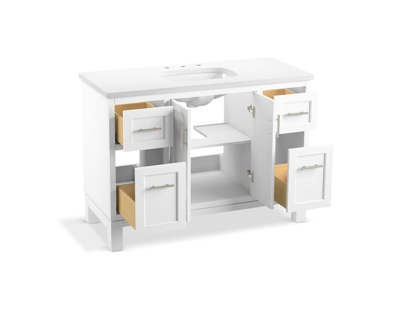 KOHLER K-28383-ASB Quo 48" bathroom vanity cabinet with sink and quartz top