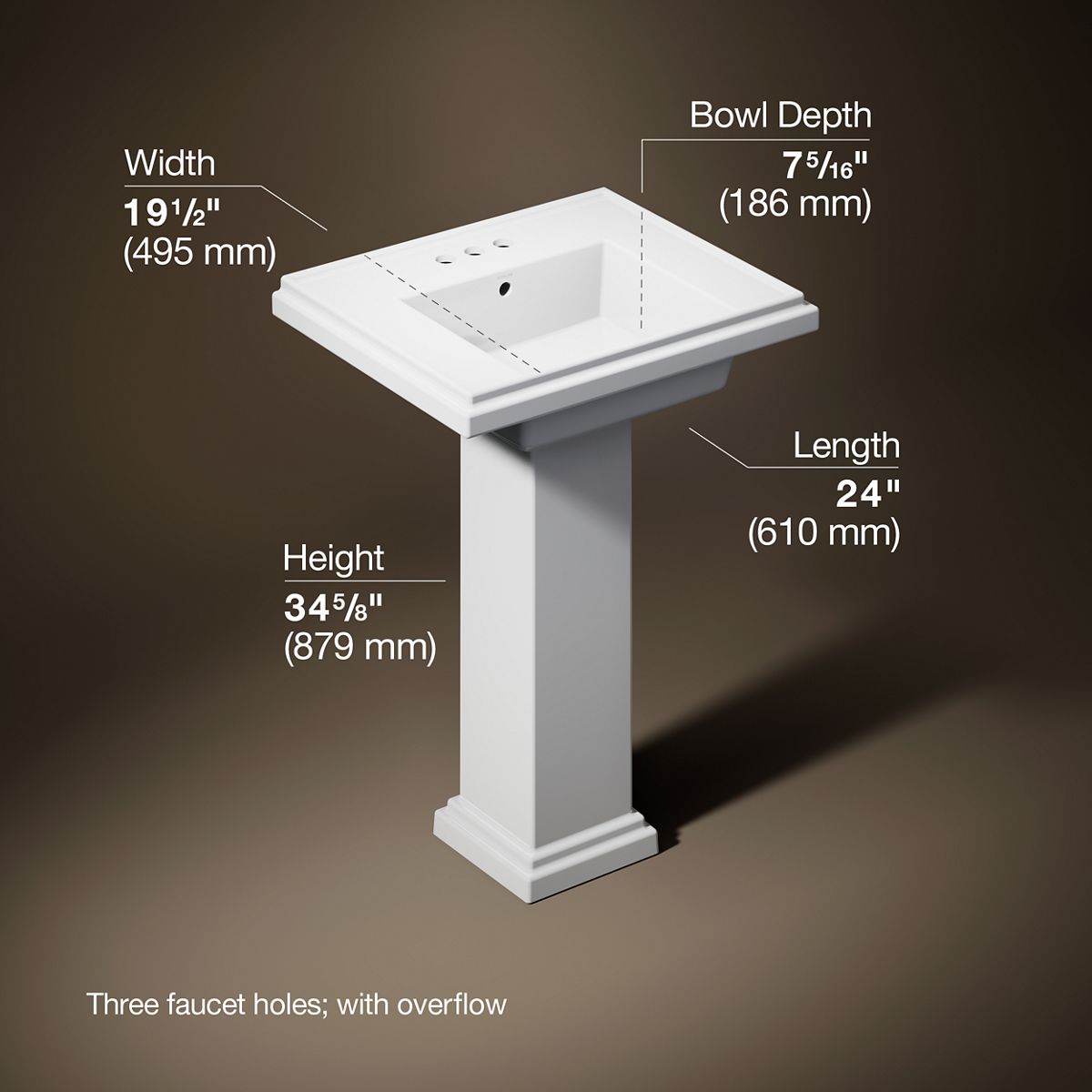 3/4 view of product with dimensions