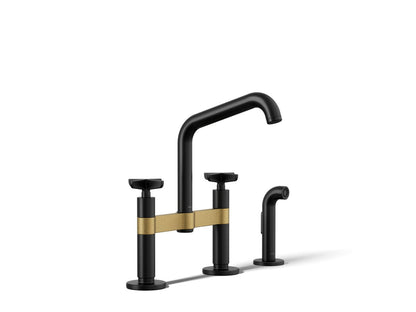 KOHLER Billet™ Two-hole bridge kitchen sink faucet with side sprayer