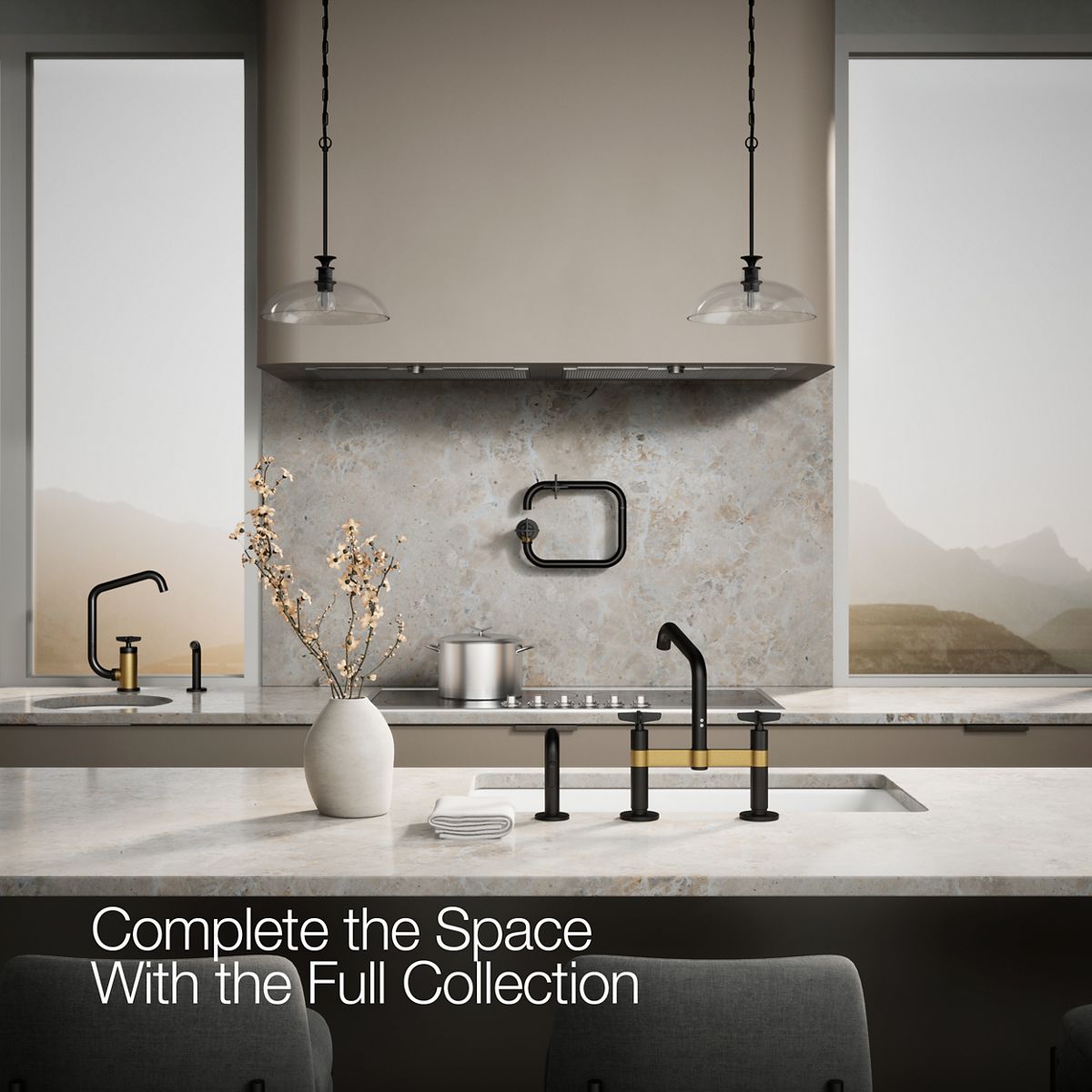 KOHLER Billet™ Two-hole bridge kitchen sink faucet with side sprayer