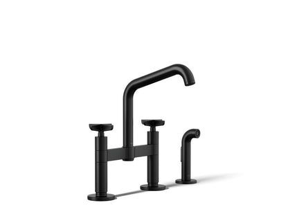 KOHLER Billet™ Two-hole bridge kitchen sink faucet with side sprayer