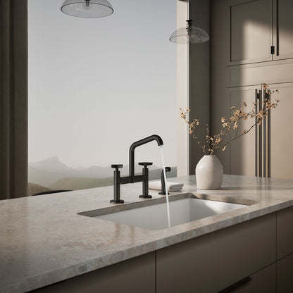 KOHLER Billet™ Two-hole bridge kitchen sink faucet with side sprayer