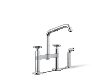 KOHLER Billet™ Two-hole bridge kitchen sink faucet with side sprayer