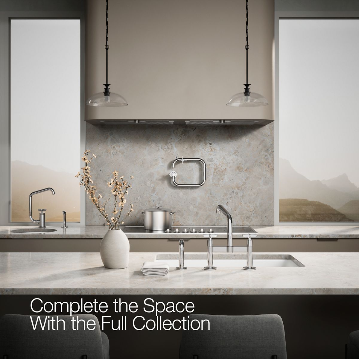 KOHLER Billet™ Two-hole bridge kitchen sink faucet with side sprayer