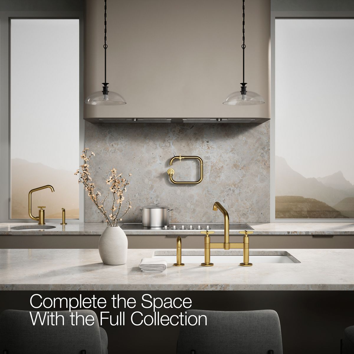 KOHLER Billet™ Two-hole bridge kitchen sink faucet with side sprayer