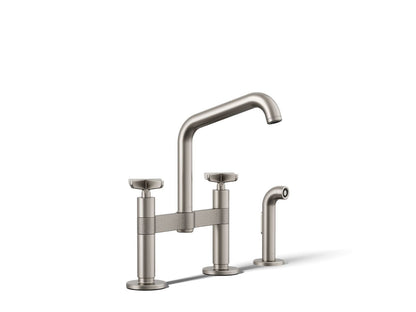 KOHLER Billet™ Two-hole bridge kitchen sink faucet with side sprayer