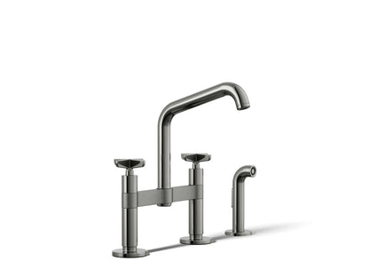 KOHLER Billet™ Two-hole bridge kitchen sink faucet with side sprayer