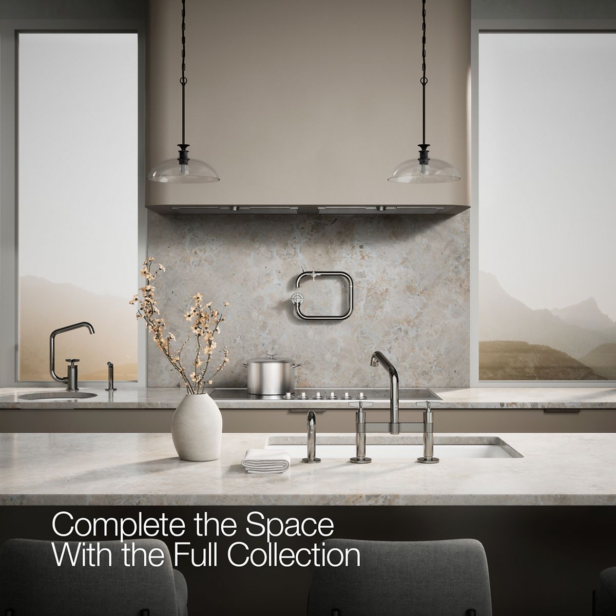 KOHLER Billet™ Two-hole bridge kitchen sink faucet with side sprayer