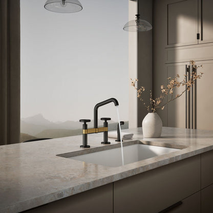 KOHLER Billet™ Two-hole bridge kitchen sink faucet with side sprayer