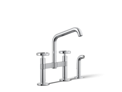 KOHLER Billet™ Two-hole bridge kitchen sink faucet with side sprayer