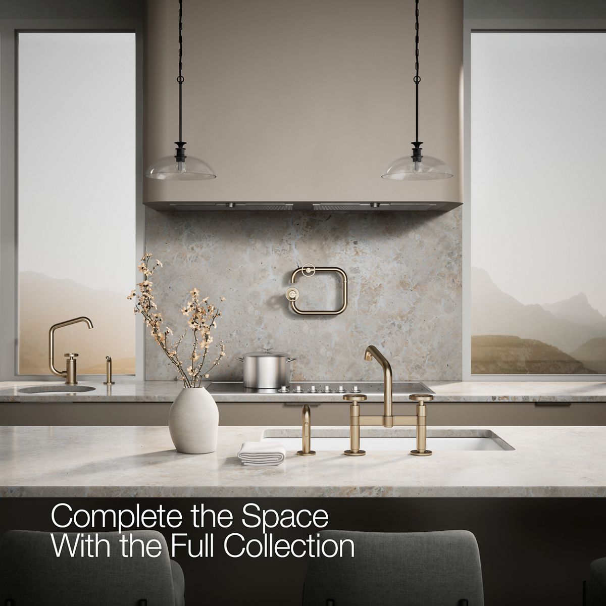 KOHLER Billet™ Two-hole bridge kitchen sink faucet with side sprayer