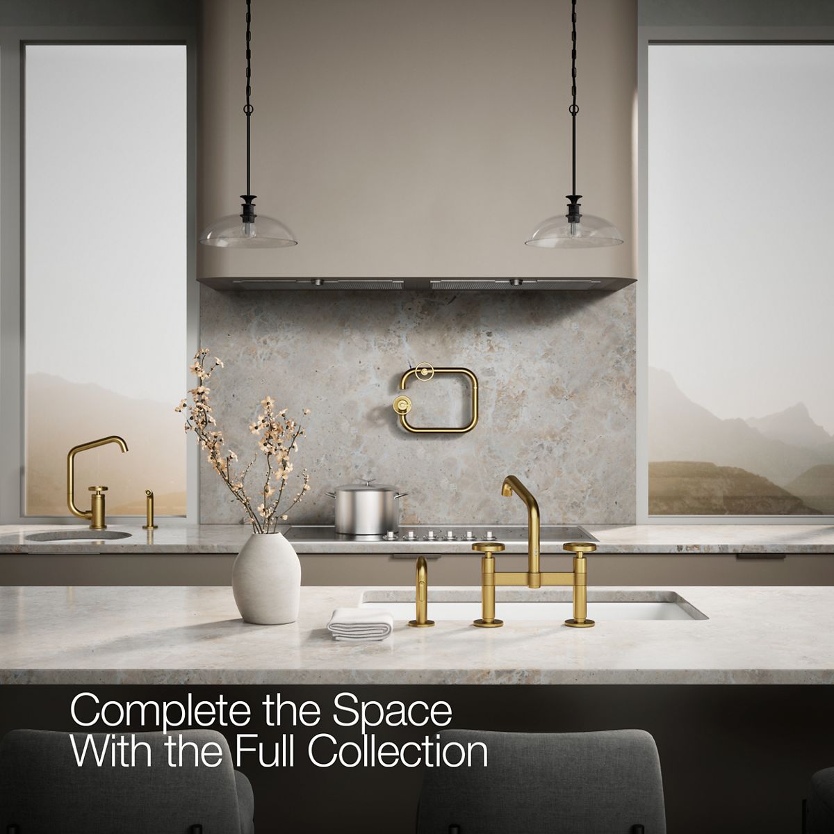 KOHLER Billet™ Two-hole bridge kitchen sink faucet with side sprayer