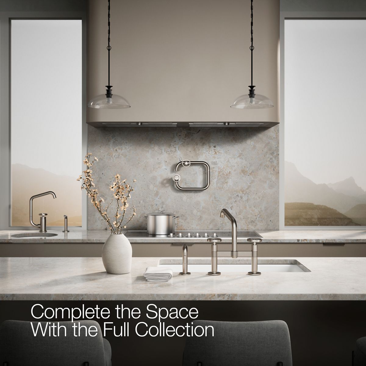 KOHLER Billet™ Two-hole bridge kitchen sink faucet with side sprayer