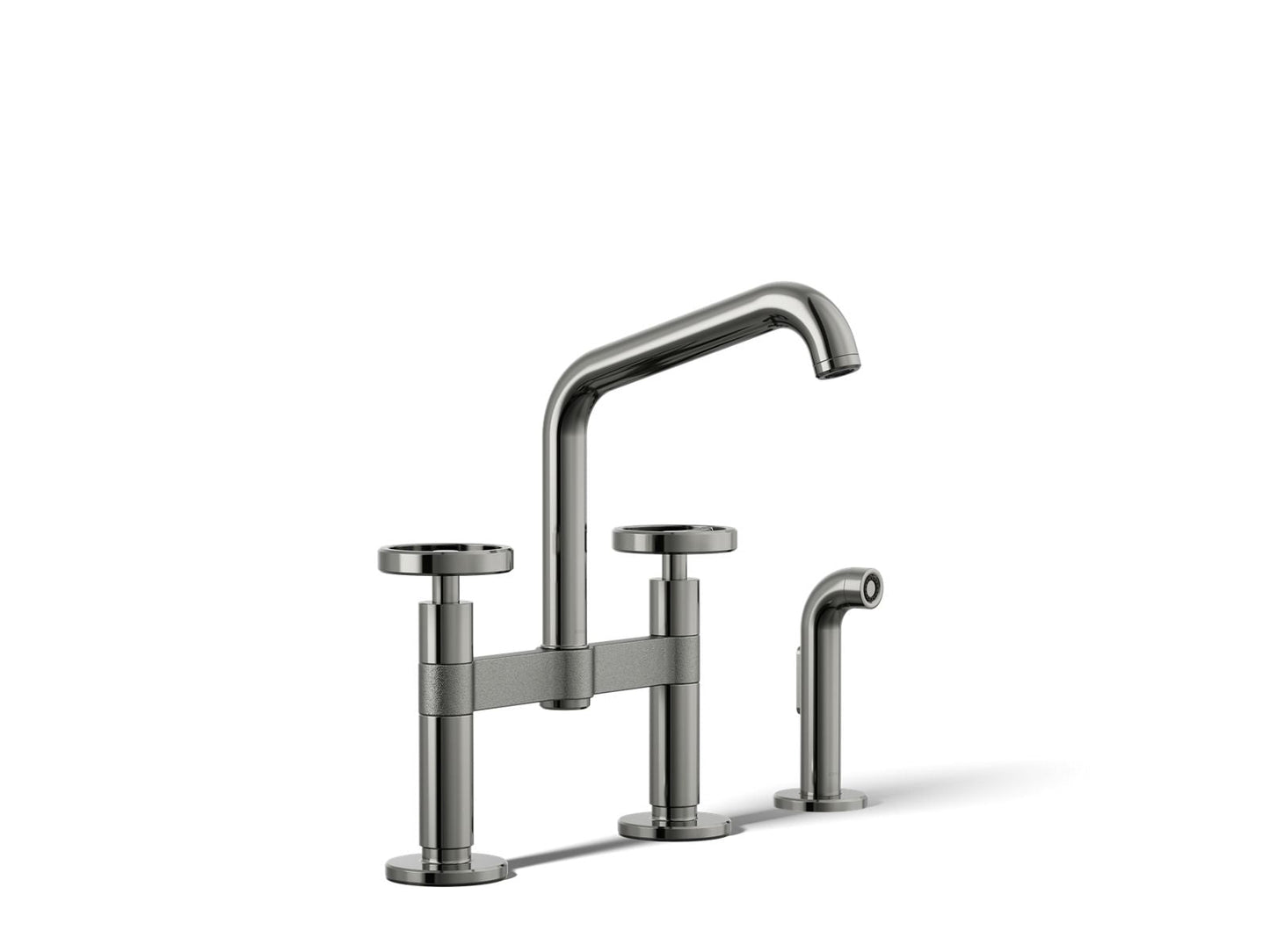 KOHLER Billet™ Two-hole bridge kitchen sink faucet with side sprayer