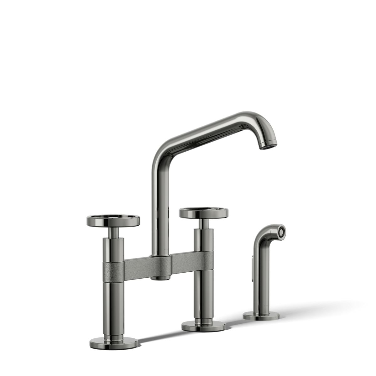 KOHLER Billet™ Two-hole bridge kitchen sink faucet with side sprayer