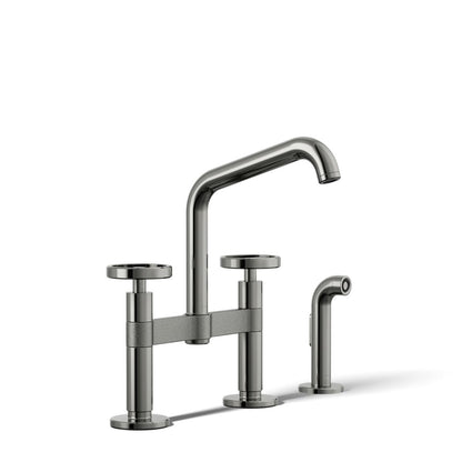 KOHLER Billet™ Two-hole bridge kitchen sink faucet with side sprayer