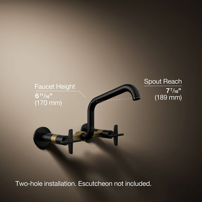 KOHLER Billet™ Two-hole wall-mount bridge kitchen sink faucet