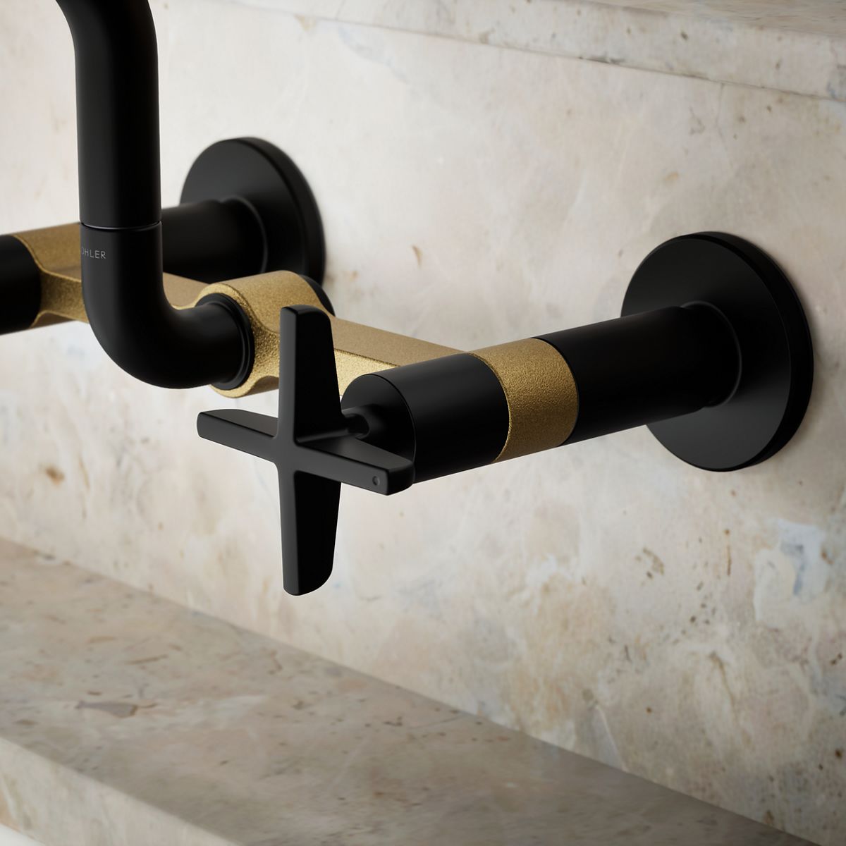 KOHLER Billet™ Two-hole wall-mount bridge kitchen sink faucet